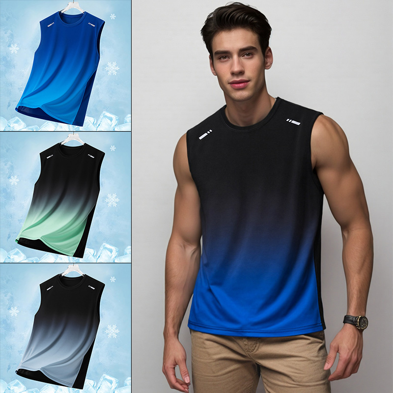 Running Gear Vest - Herren-Sportweste mit Farbverlauf, leicht, ärmellos, Rundhals-T-Shirt,